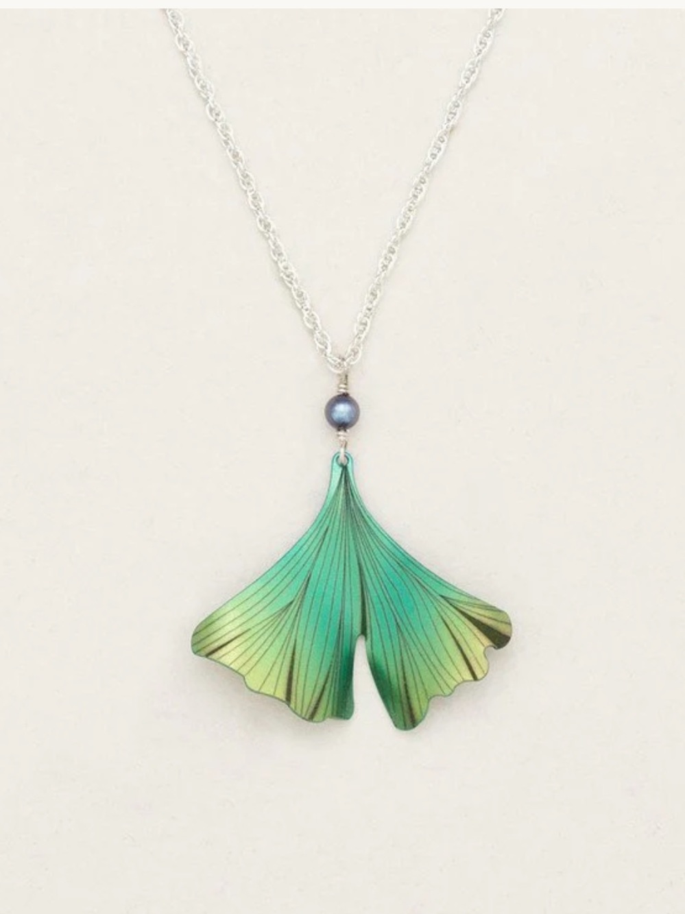 Holly Yashi Green Ginkgo Leaf Pendant Necklace and Earrings Set